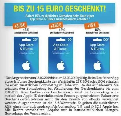 Bonusguthaben für iTunes-Karten: 15 Prozent extra bei Edeka, Marktkauf & Penny