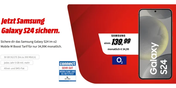 Brandneu: Samsung Galaxy S24 mit 50 GB Daten für effektiv 5,03 € im Monat