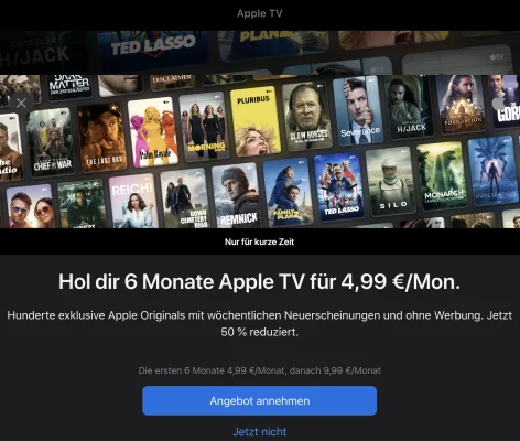 Apple TV mit 50 Prozent Rabatt: Für kurze Zeit sechs Monate zum halben Preis sichern!
