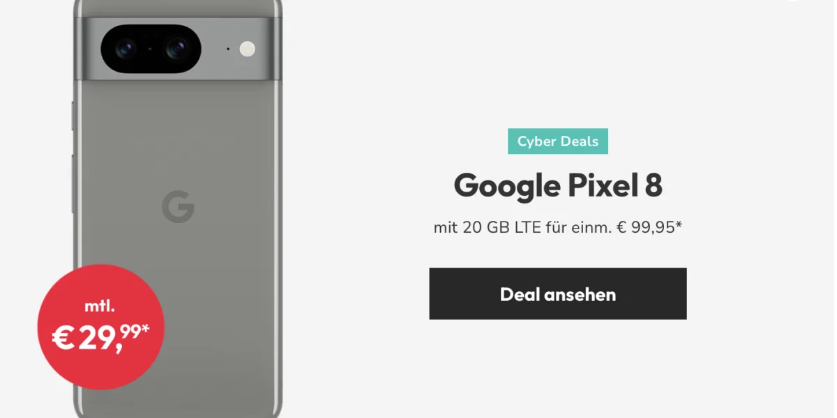 Google Pixel 8 mit Vodafone-Vertrag: Top Smartphone + über 60 GB Daten für effektiv 4,32 €