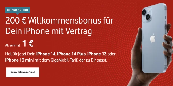 Vodafone: 200 € Willkommensbonus auf alle Tarife mit einem iPhone