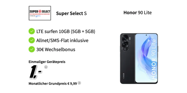 Honor 90 Lite: Smartphone inklusive 10 GB Allnet-Flat für nur 9,99 € monatlich