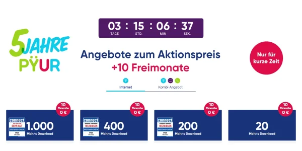5 Jahre PŸUR: Alle Internet- und Kombiverträge 10 Monate gratis