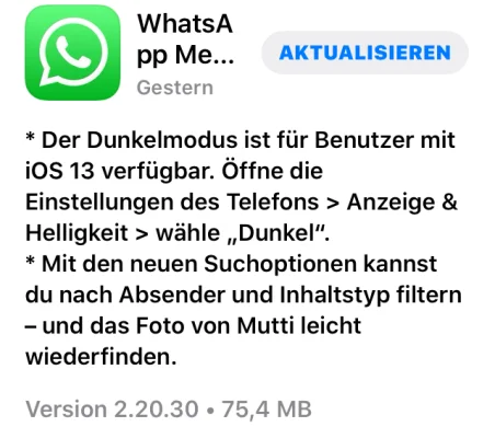 WhatsApp unter iOS 13 ab sofort mit Dark Mode