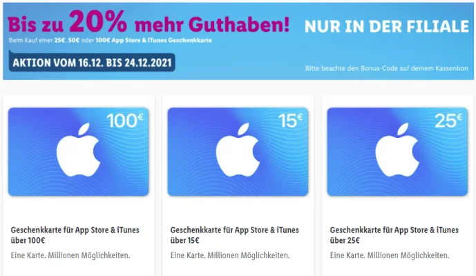 Bonusguthaben für iTunes-Karten: Bis zu 20 Prozent extra bei LIDL