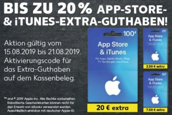 Bonusguthaben für iTunes-Karten: Zusätzlich 15 Prozent bei Marktkauf, Edeka & Rossmann (Update)