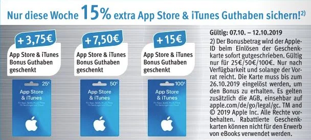 Bonusguthaben für iTunes-Karten: 15 Prozent extra bei Rossmann & Netto