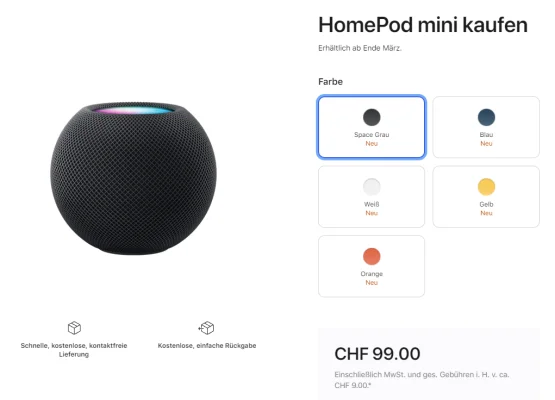 HomePod mini: Verkaufsstart in Belgien, der Schweiz & in den Niederlanden Ende März (Update)