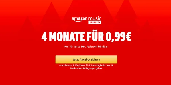 Nur noch heute - 4 Monate Amazon Music Unlimited für nur 99 Cent