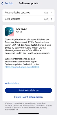 iOS 18.6.1 & watchOS 11.6.1 sind da: Messung des Blutsauerstoffs in den USA wieder möglich
