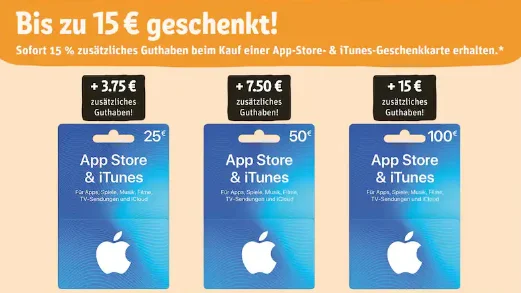 Bonusguthaben für iTunes-Karten: 15 Prozent zusätzlich bei Rewe