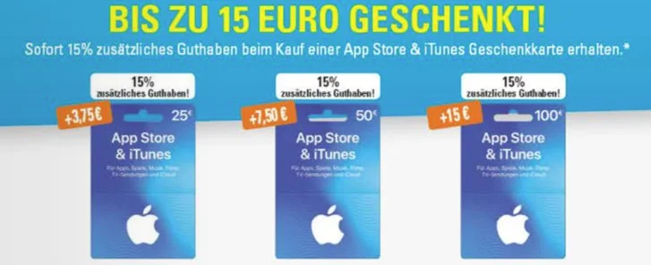 Bonusguthaben für iTunes-Karten: 15 Prozent extra bei Marktkauf & Edeka