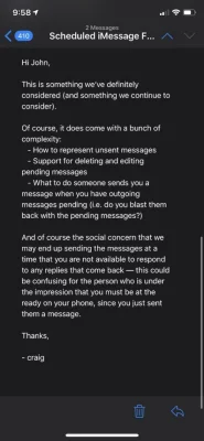 Craig Federighi: Apple arbeitet an zeitlich planbaren Nachrichten für iMessage