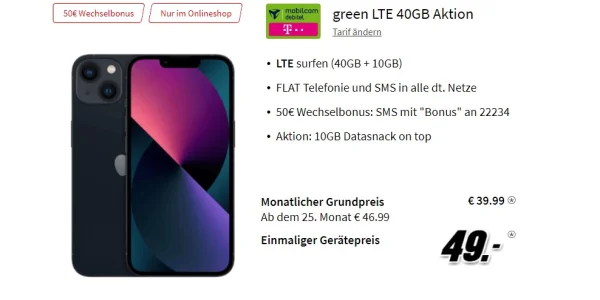 iPhone 13 mit 50 GB im Telekom-Netz: Tarif für effektiv 9,99 Euro monatlich