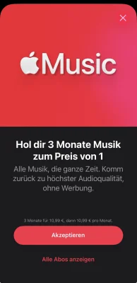 Apple Music: Es gibt wieder drei Monate zum Preis von einem