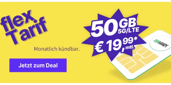 Für Vielsurfer: Monatliche kündbare Allnet-Flat mit 50 GB Datenvolumen nur 19,99 € im Monat