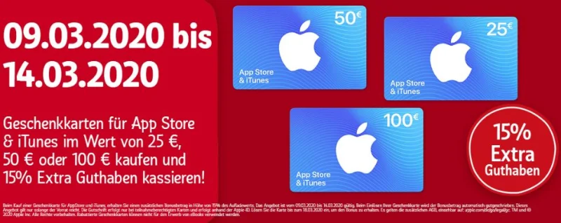 iTunes-Karten - Diese Woche gibt mit 15% Bonus-Guthaben bei REWE und Saturn