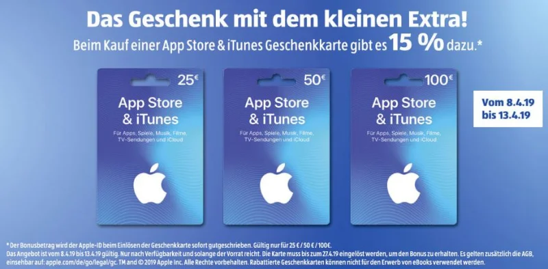 Bonusguthaben für iTunes-Karten: Diese Woche 15 Prozent extra bei ALDI Süd