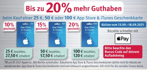 Bonusguthaben für iTunes-Karten: Bis zu 20% bei Rossmann & 15% bei Amazon