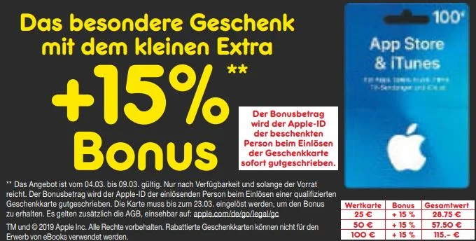 Bonusguthaben für iTunes-Karten: Diese Woche 15 Prozent extra bei Netto