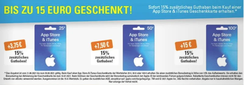 Bonusguthaben für iTunes-Karten: 15 Prozent extra bei Edeka (Update: 15% auch bei Penny)