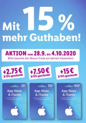Bonusguthaben für iTunes-Karten: 15 Prozent extra bei LIDL (Update: bis zu 20 Prozent bei Kaufland)