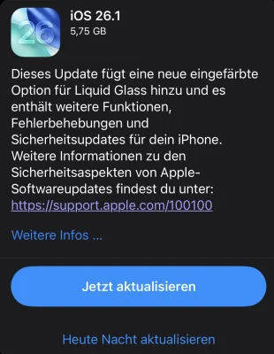 iOS 26.1: Das sind die offiziellen Release Notes!