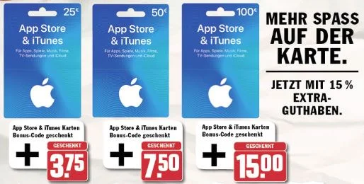 iTunes-Karten mit Bonus-Guthaben bei Hit & Penny