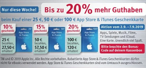 Bonusguthaben für iTunes-Karten: Bis zu 20 Prozent mehr bei Rossmann & Netto