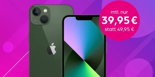 iPhone 13 mit 21 GB Datenvolumen (Telekom) für nur 39,95 statt 49,95 Euro (für junge Leute)
