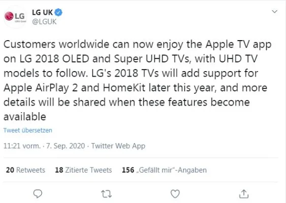 Nun also doch: LG will Update mit AirPlay 2 & HomeKit für Smart TVs aus 2018 noch in diesem Jahr veröffentlichen