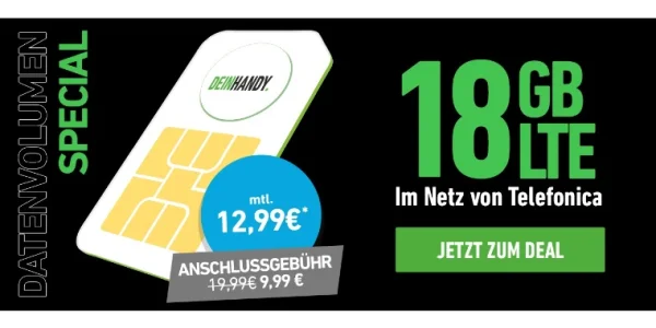 Monatlich kündbar: 18 GB Datenvolumen nur 12,99 € monatlich