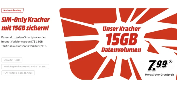 Bestpreis: 15 GB inkl. Allnet-Flat im Vodafone-Netz für monatlich 7,99 € (Anschlusspreis geschenkt)
