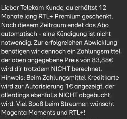 RTL+ Premium 12 Monate im Wert von 83,88 Euro kostenlos für Telekom-Kunden