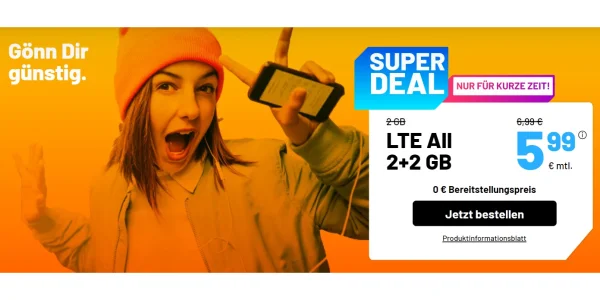 Ab sofort monatlich kündbar: 10 GB und 60 Freiminuten für nur 6,66 Euro