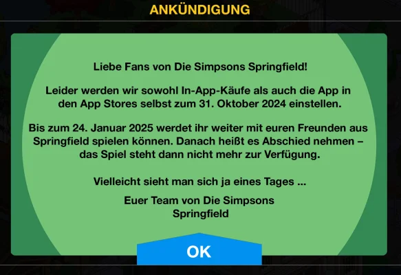 "Die Simpsons: Tapped Out": Electronic Arts schaltet nächstes Jahr die Server ab (Update)