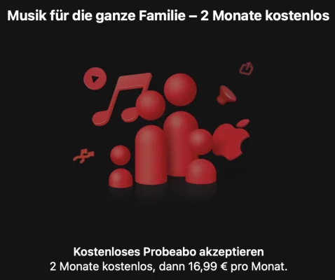 Apple Music gibt es in der App wieder zwei Monate lang kostenlos