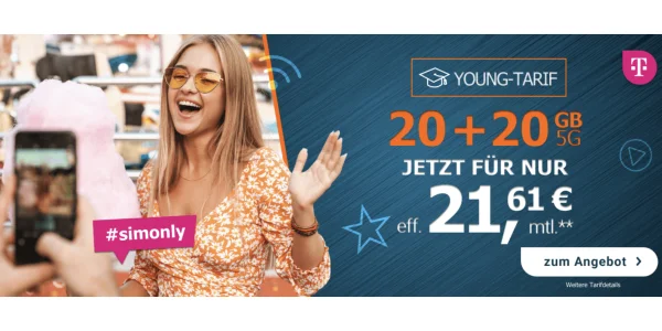 Sim Only: 40 GB + 5G effektiv nur 21,61 € für junge Leute (Telekom)