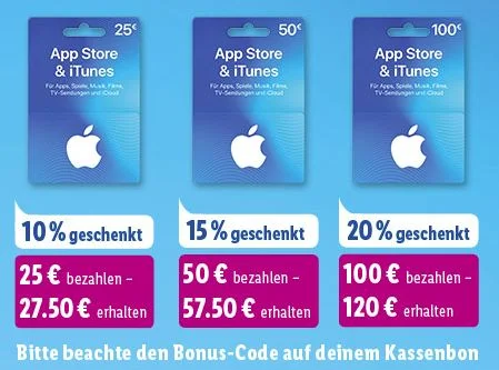 Bonusguthaben für iTunes-Karten: Bis zu 20 Prozent extra bei LIDL, Kaufland & Rossmann