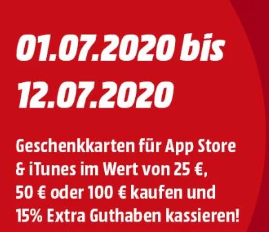 Bonusguthaben für iTunes-Karten: Mediamarkt & Rewe mit 15 Prozent extra