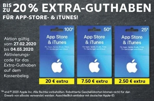Bonusguthaben für iTunes-Karten: Mehr fürs Geld bei Kaufland, Edeka, LIDL, Budni & Marktkauf