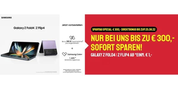 Nur bis morgen: Galaxy Z Fold 4 inklusive 120 GB Daten mit 300 € Ersparnis