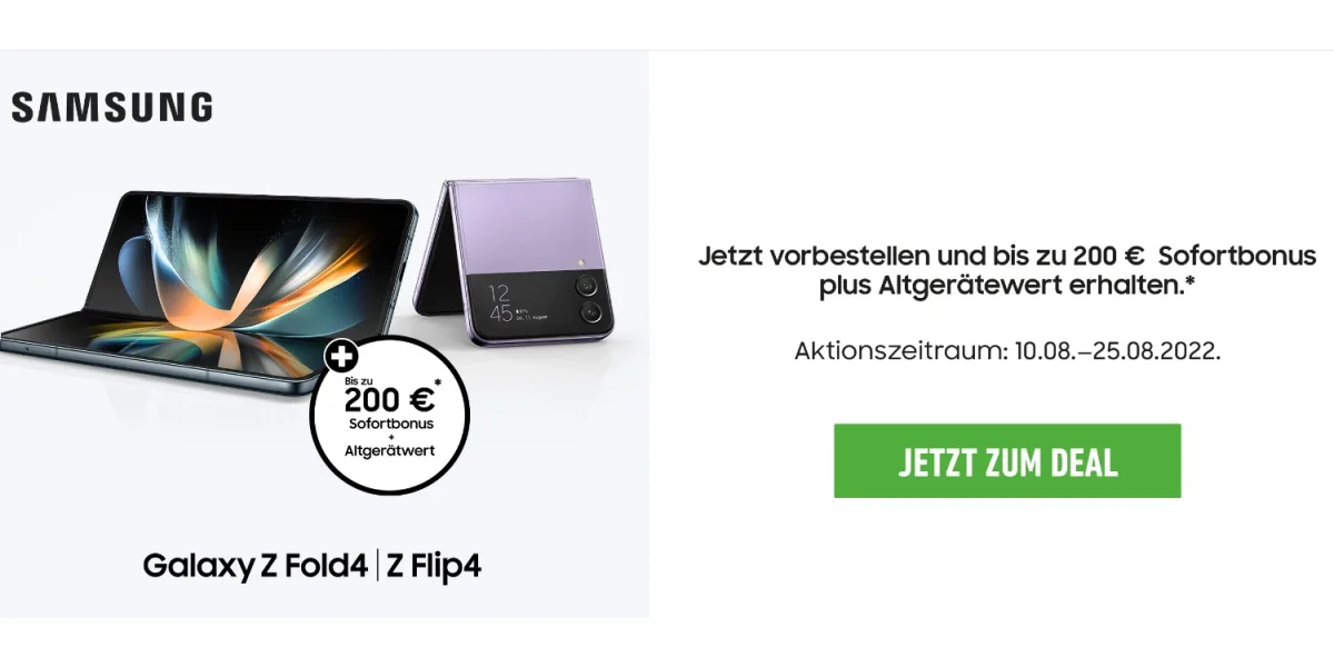 Galaxy Z Fold4 & Z Flip4: Jetzt vorbestellen und 200 € Sofortbonus erhalten
