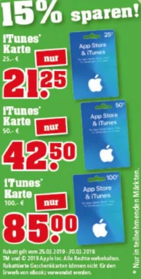 Bonusguthaben & günstigere iTunes-Karten bei LIDL, Marktkauf, Edeka & Trinkgut