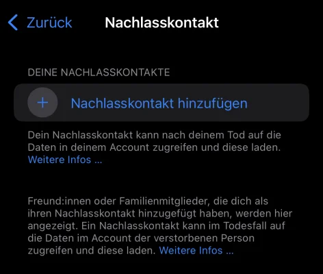 Praxistipp: Nachlasskontakt einrichten unter iOS 15