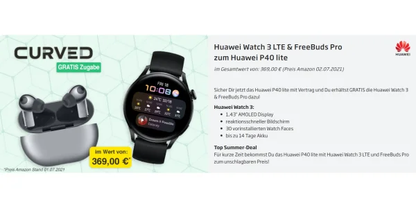 Huawei P40 Lite inklusive Watch 3 LTE und FreeBuds Pro für effektiv 0 €