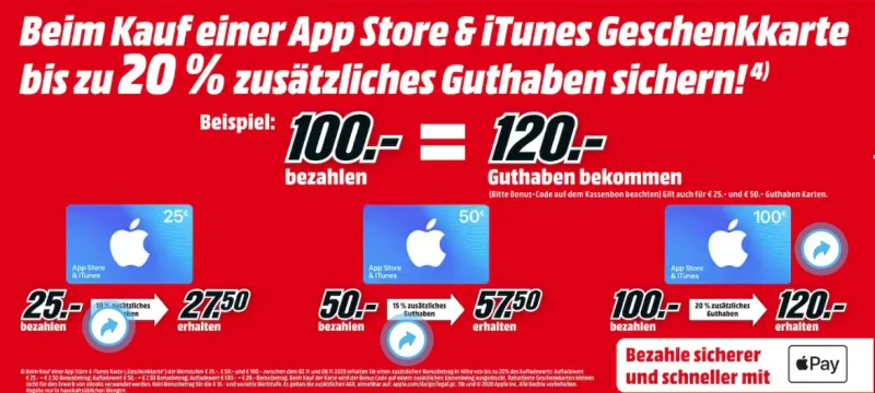 Bonusguthaben für iTunes-Karten: Bis zu 20% extra bei Mediamarkt & Rossmann (Update: 15% bei Netto)