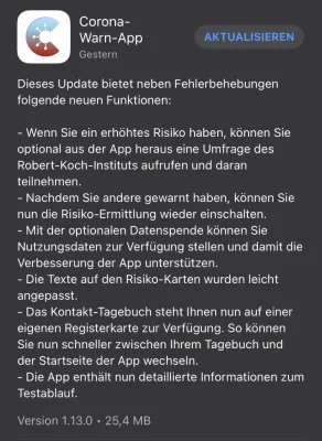 Update 1.13.0 für die Corona-Warn-App bringt neue Funktionen auf das iPhone