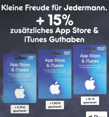 Bonusguthaben für iTunes-Karten: 15 Prozent extra bei Penny & Netto