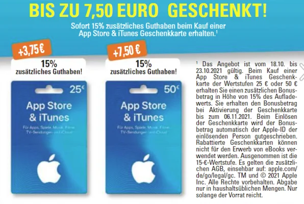 Bonusguthaben für iTunes-Karten: Budni, Marktkauf & Edeka schenken euch 15 Prozent